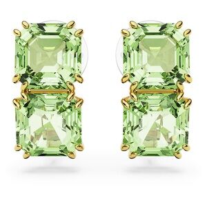 Swarovski Millenia Clip In Earrings Square Cut Green & Gold Tone $119 New in Box